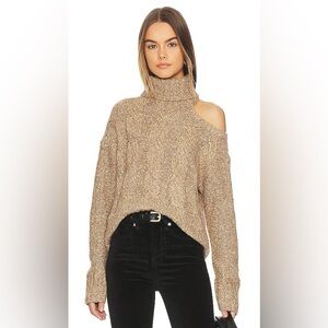 Veronica Beard Selleck Sweater Gold Size M Cable Knit Wool Cut Out Turtleneck